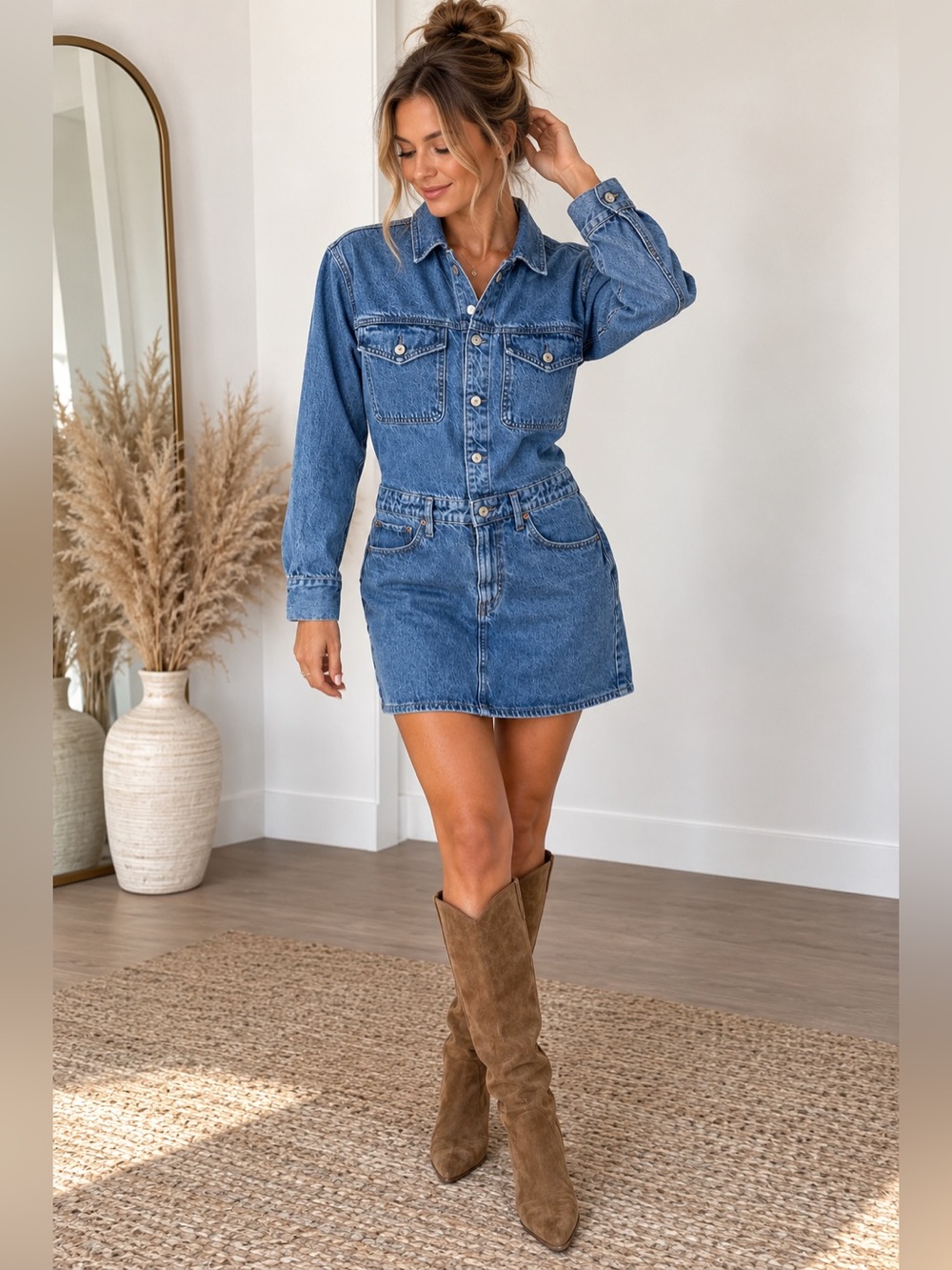 Abercrombie & Fitch XS Denim Mini Shirt Dress Cotton Lyocell Button Front